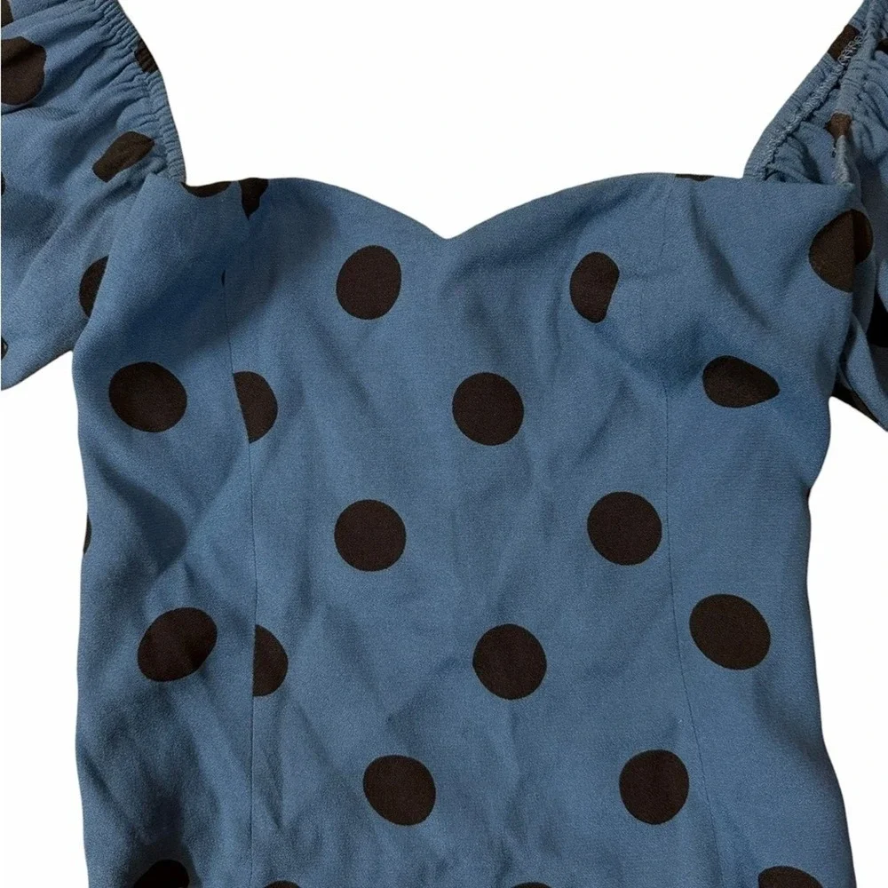 Reformation Marjorie Top Porto Dot Sweetheart Puff Sleeve PinUp Retro Rockabilly